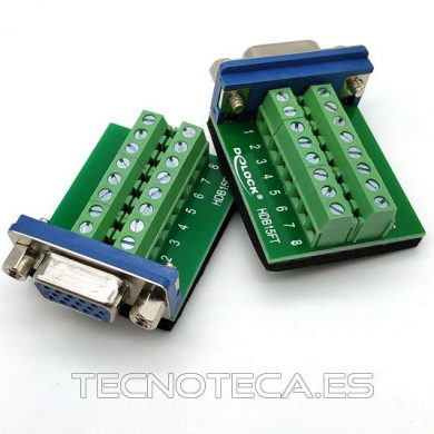 65170. Conector SUB D hembra 15 pines a bornas 16p Delock
