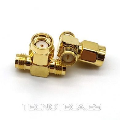 SCHA012. T SMA macho invertido a 2 SMA hembras invertido