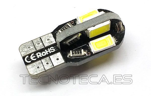 Bombilla LED 12VDC T10 CANBUS 8 LEDs blanco