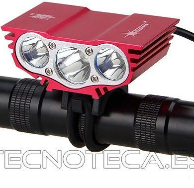 Linterna LED bicicleta 3 LED 3000 lumen NEGRA + bateria + cargador