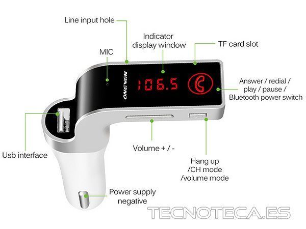 Emisor FM mechero de coche BLUETOOTH+SD+USB - Imagen 2