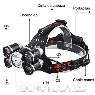 SCHLIN004. Linterna LEDs cabeza 4+1 con bateria