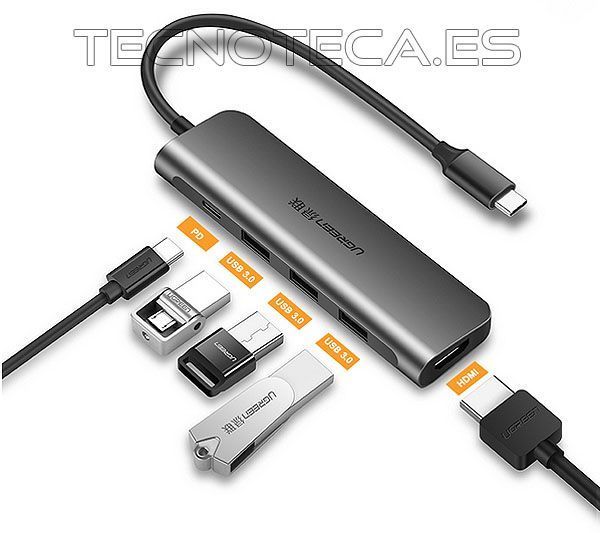 Adaptador USB tipo C a HDMI mas 3 salidas de USB 3.0
