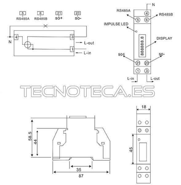 DDS238-1. Contador de energia 1 modulo 230VAC/5(32)A - Imagen 2