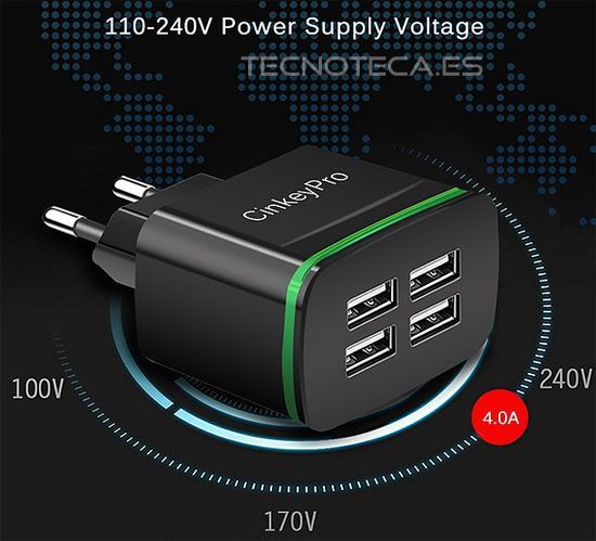 SCH0504. Cargador cuatro puertos USB 230VAC/5V 4A - Imagen 2