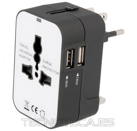 MEL074. Adaptador de red universal retractil con USB x2