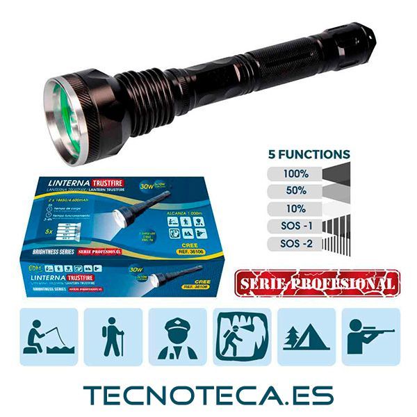 LINTERNA 3 LEDS T6 30W 2400 Lumen 5 funciones