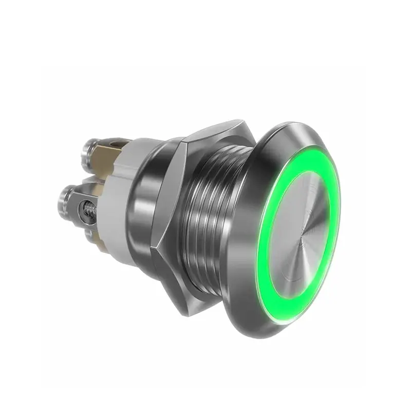 Pulsador 19mm con LED IP68 verde 12VDC