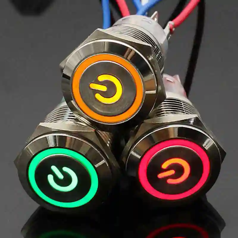 Pulsador 19mm con LED IP68 verde 12VDC