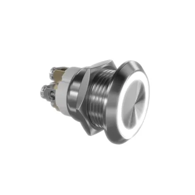 Pulsador 19mm con LED IP68 color blanco 230VAC, momentáneo 1AC