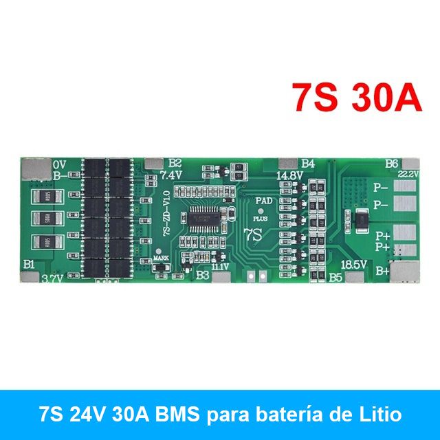 BMS 7S 30A. Circuito de control de carga descarga