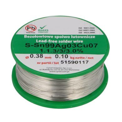 Estaño de 0.38mm Sn99 Ag0.3 Cu0.7 100g sin plomo