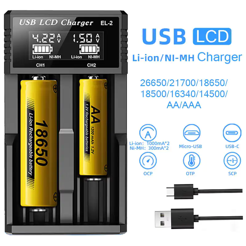 EL-2. Cargador universal de baterías LCD 2X18650 - Imagen 2