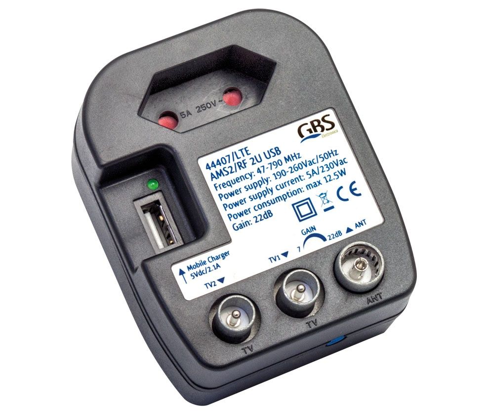 ACTV136. Amplificador interior TV 1E:2S con USB