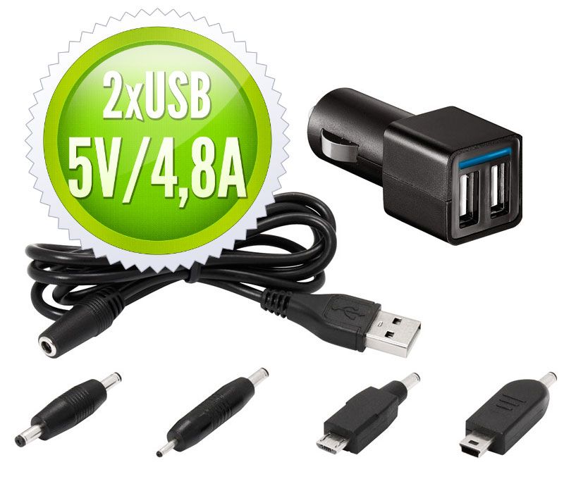 Cargador de coche para tablets y móviles 2 USB