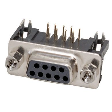 CON010. Conector SUB-D 9 pines hembra acodado