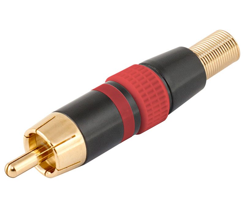 CON249. Conector RCA macho metálico, rojo