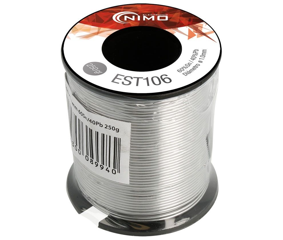 EST106. Estaño 60% Sn, 40% Pb, 2% Flux 1mm 250gr