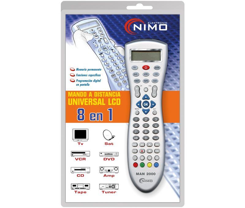 MAN2000. Mando a distancia Universal 8 en 1 LCD