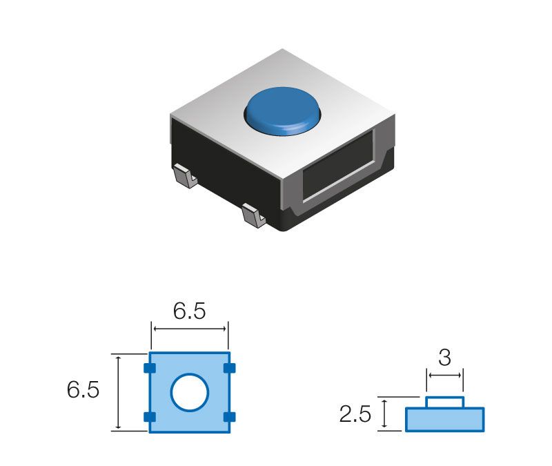 SW046. Pulsador de tacto SMD 6,5x6,5x2,5mm