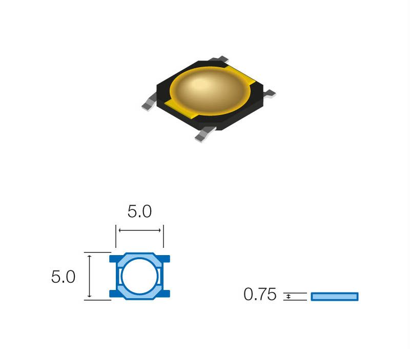 SW050. Pulsador de tacto SMD, 5x5x0,75mm
