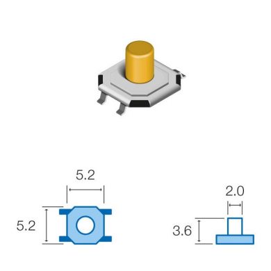 SW052. Pulsador de tacto SMD 5,2x5,2x3,6mm