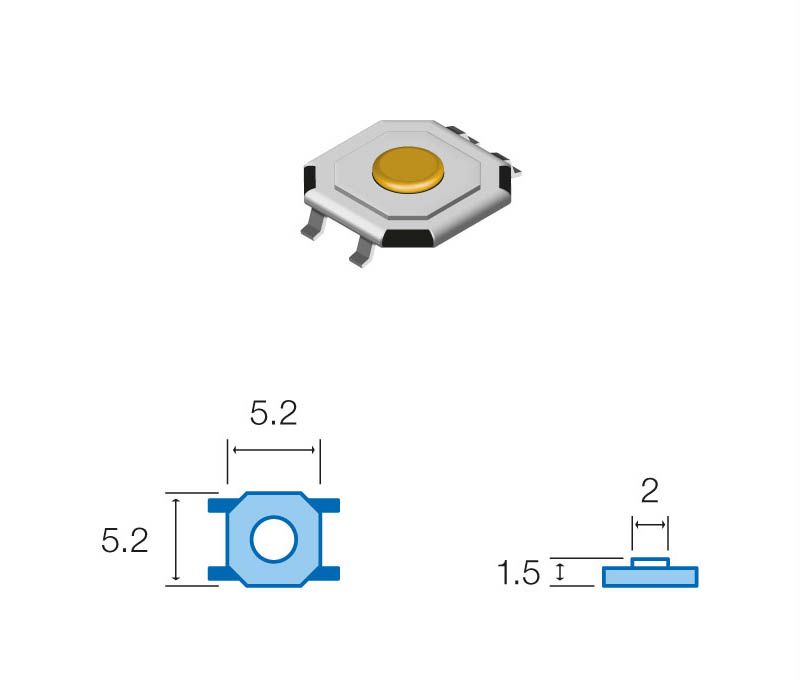 SW053. Pulsador de tacto SMD 5,2x5,2x1,5mm