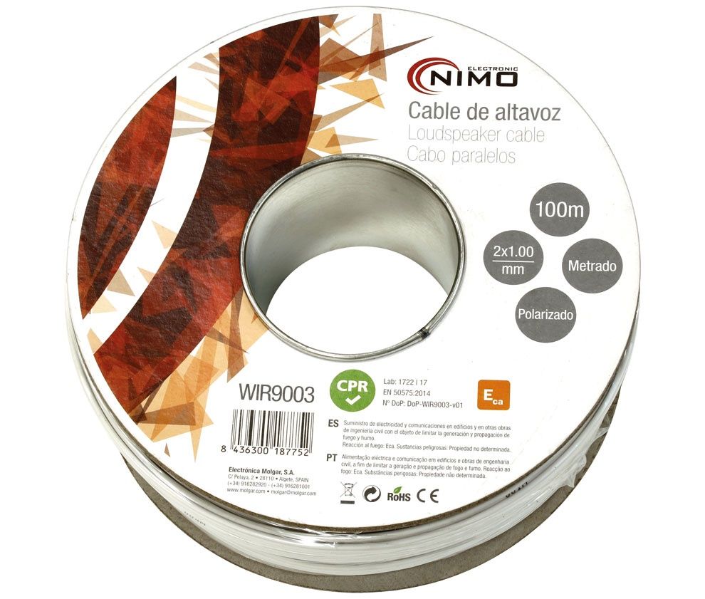 WIR9003. Cable altavoz 2x1.0mm polarizado 100m